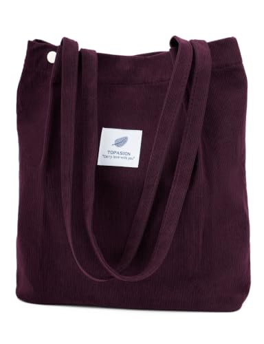 Image of Corduroy Tote Bag Cute Tote Bags for Women Shoulder Bag with Inner Pocket for Work Beach Travel and Shopping Grocery