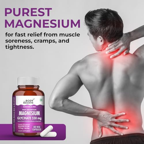 The Body Reserve Magnesium Glycinate Supplement - 60 Vegetable Capsules, 550mg Per Serving, High Absorption Chelated Form - Supports Muscle & Nerve Health, Relaxation for Men & Women