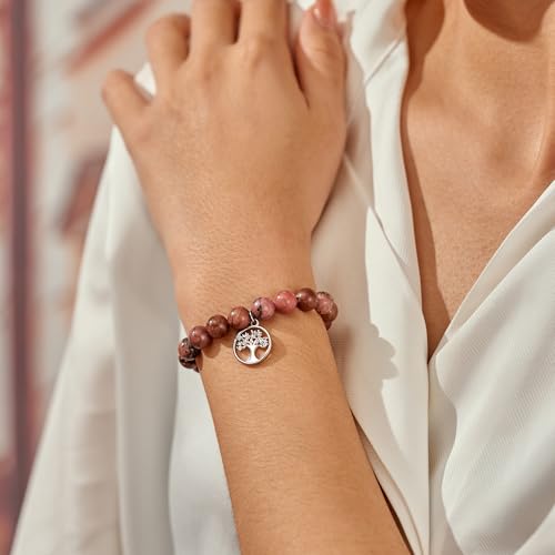 Health & Peace Tree of Life Bracelet for Grandma, Natural Stone with Sparkling Metal Charm, Mother's Day Gift with Blessing Card for Wellbeing and Protection2
