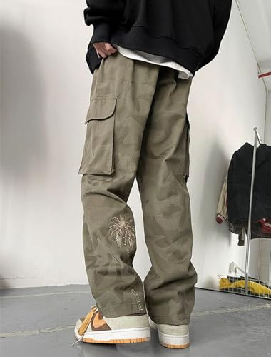 HBER Mens Baggy Camo Pants Stretch Waist Trendy Wide Leg Cargo Pants Loose Fit Y2k Streetwear Camouflage Pants2