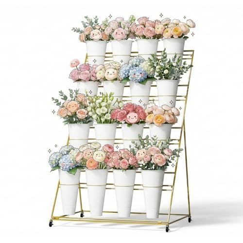 Wedding Flower Bar Stand with 16 Buckets, 4 Tier Gold