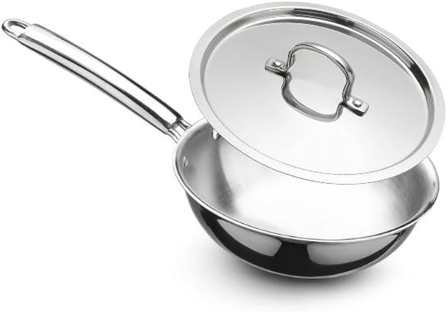 Silver Queen Triply Stainless Steel Wok/Chinese Kadai with Lid 26