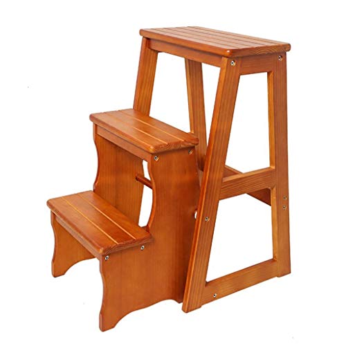 Xiao Wood Stair Chair Safety Stepladder Seats Folding Step Stool Ladder Household Home Garden Tool Height 64cm (Color : Light walnut)
