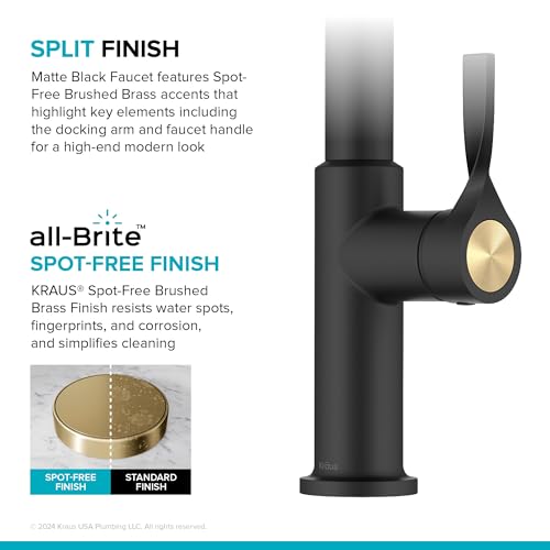 KRAUS Brushed Brass Matte Black Pull Down Kitchen Faucet KPF-2840SFBBMB - image 7