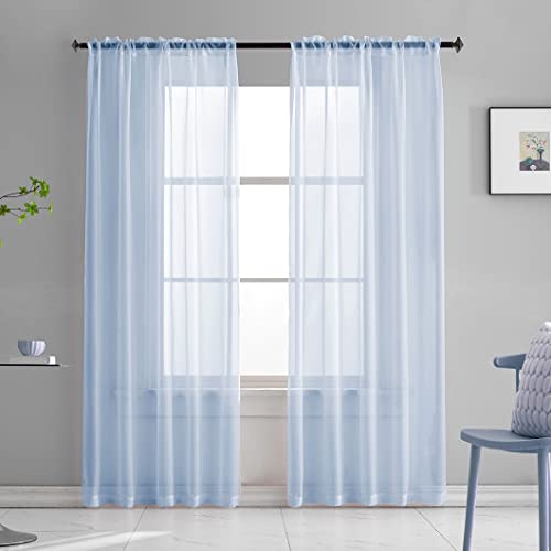 TOAVA DECO Baby Blue Sheer Curtains 84 Inches Long for