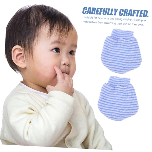 1 Pair Newborn Mittens Soft Knit Gloves with Scratch Stripes Winter Protection for Boys Secure Wrap Design for Delicate Skin3