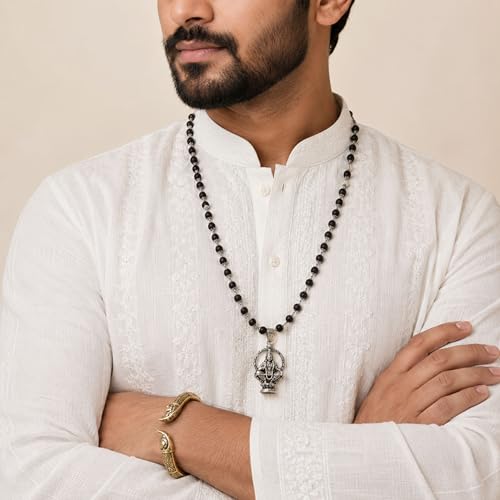 Image of Karungali Malai 8mm Certified with Divine Lord Ayyappa Pendant Silver Plated Original | 54 Beads Authentic Black Ebony Wood Mala with German Silver Cap for Men & Women | Spiritual Protection, Energy Balance & Daily Pooja Wear - 1 Piece
