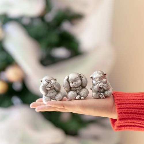 Estatua 3 Monos Sabios Figura Decorativa Plata miniatura 3