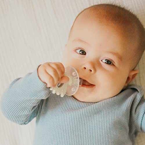 Image of ZoLi BinkiT Silicone Pacifier & Teether All in One | 2 Pack Orthodontic Pacifier and Baby Teething Accessory, Whale Handle Shape, 0-6 Months - Blush /Ash Grey