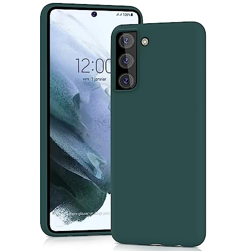 YATWIN Silicone Case for Samsung Galaxy S21 Soft-Touch Shockproof Slim Durable Phone Cover - Dark Green