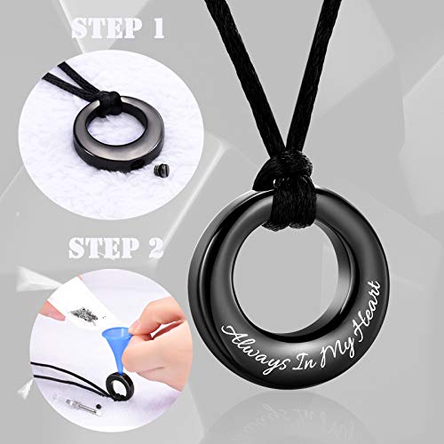Hearbeingt Cremation Jewelry Urn Necklace for Ashes Circle of Life Eternity Memorial Pendant Ash Holder for Women Men - Always in My Heart, Black - Thumbnail 5