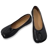 TENGTA Tabi Ballet Flats Women Wide Width Split Toe Low Heel Flats Shoes Japanese Tabis Shoe for School, Office & Casual, Black, 6.5