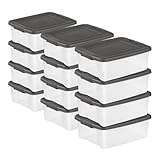 Sterilite 12-Pack Plastic Storage Bins w/ Lids, Shelf Totes Clear Containers, 25 Qt, Gray