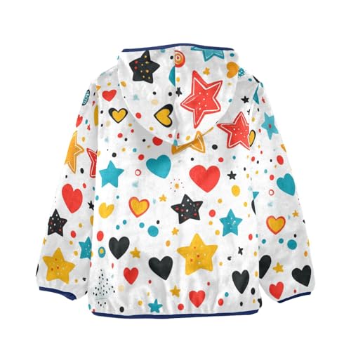 Colorful Stars Circles and Hearts Girls Fleece Jacket Girls Fall Jacket Girls Zip Up Hoodie Girls Sherpa Jacket 2-10T2