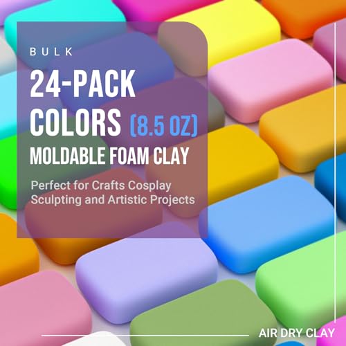 Image of CALPALMY Air Dry Clay, 24-Pack Colors Moldable Cosplay Foam Clay for Kids Gifts Partty and School Project Supplies, Perfect for Crafts Sculpting and Artistic Projects (8.5oz /Pack)