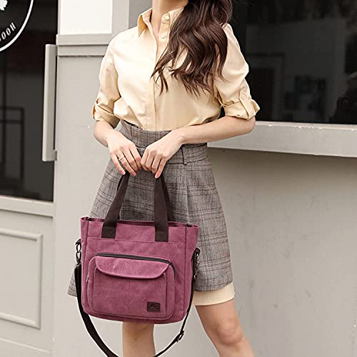 Bolso Tote de lona para mujer multi bolsillo miniatura 4