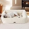 Bedsure Cute Dog Bed Medium Size Dog – Washable Furry Puppy Beds, Rectangle Orthopedic Corduroy Fleece Pet Beds with Removable Zipper Cover, 30x24x8inches, Cream