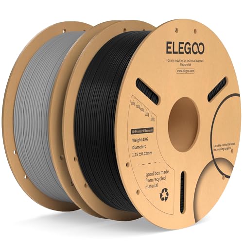 Image of ELEGOO PLA Plus Filament 1.75mm Black & Gray 2KG, PLA+ Tougher and Stronger 3D Printer Filament Dimensional Accuracy + /- 0.02mm, 2 Pack 1kg Spool(2.2lbs) Fits for Most FDM 3D Printers