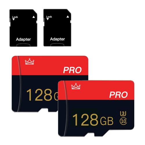 Carte Mémoire 128GB, Class 10 Micro Memory Carte avec Adaptateur SD, Haute Vitesse pour Smartphone, Drone, Tablette, Nintendo Switch, Appareil Photo (2PC-128Go)