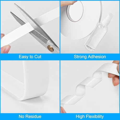 Image of Double Sided Foam Tape 0.39In x 16.5FT, Mounting Tape Heavy Duty, Strong Adhesive Weatherproof Seal Strips for DIY Craft Picture Poster, Car & Gap Filling Mountings, Home Office Decor (White)