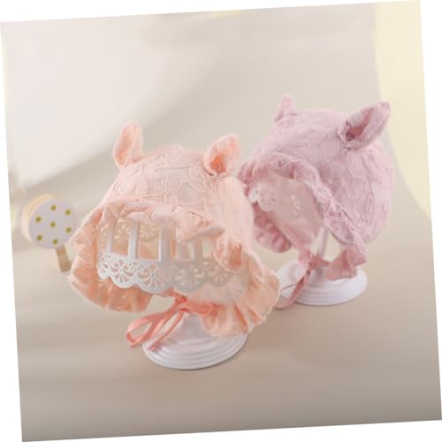 SAFIGLE 2Pcs Newborn Lace Sun Hat for Cartoon Bonnet with Design for Summer Sun Protection Photo Prop Pink Orange2