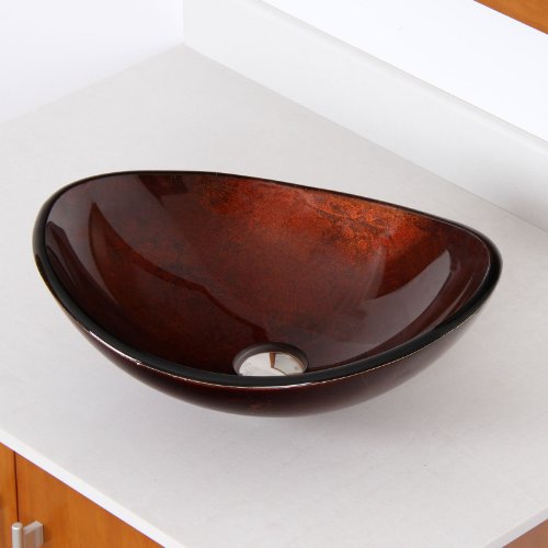 Elite Unique Oval Artistic Bronze Tempered Glass Bathroom Vessel Sink & Brushed Nickel Single Lever Faucet Combo #TOP4