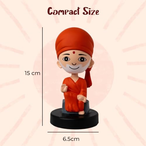 Image of Shirdi Sai Baba Idol for Car Dashboard Bobblehead, Home Decor Items for Living Room, Office Desk, Murti for Gifting,Statue for Good Luck,Superhero Action Figure, Meditation Pose Figurine,Orange