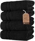 Hawmam Linen Black Hand Towels 4 Pack Turkish Cotton Premium Quality Soft and Absorbent Small Towels for Bathroom