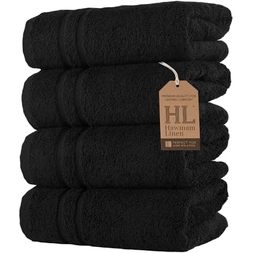 Hawmam Linen Black Hand Towels 4 Pack Turkish Cotton Premium Quality Soft and Absorbent Small Towels for Bathroom