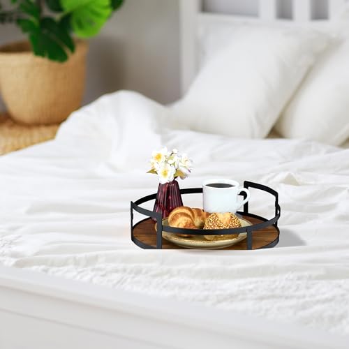Plateau de service de table bois métal rond avec poignées - 3