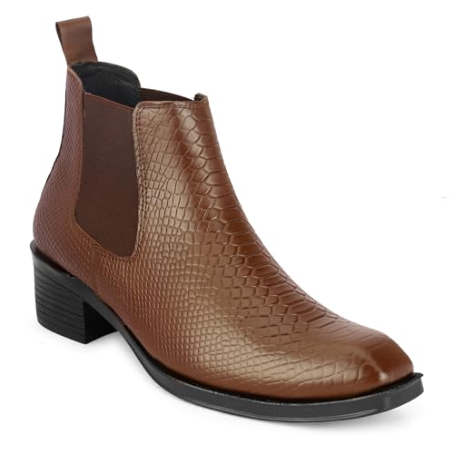 Image of Men's Chelsea Boots | Black Croc Textured Leather | Cuban Heel | Italian Design | TPR Sole | Cushioned Insole