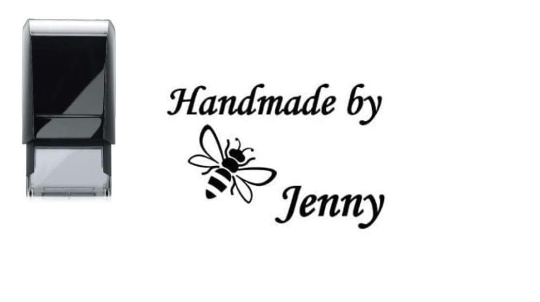 Handmade by - You Name - Personalised Self Inking Stamp - 28 x 28 mm Bee (1) Design
