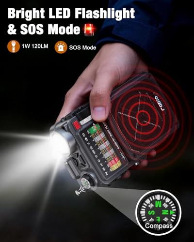 Image of Portable Shortwave Radios with NOAA /SW /AM /FM, for Camping & Home | Bluetooth Speaker,TF Playback,Solar Powered,Hand Crank,Flashlight,SOS Alarm,Weather Alert,Phone Charger