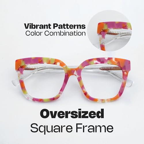 Image of Zeelool Glasses Frame for Women, Square Fashion Eyeglasses Eyewear Frame with Non-prescription Clear Lens & Spring Hinges ZJGA716969-08
