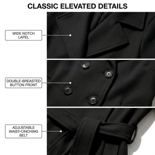 Image of Steve Madden Trench Coat for Women - Double-Breasted Long Winter Faux Wool Coat