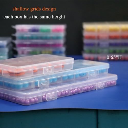Image of 16 Pack Mixed Size Clear Shallow Plastic Storage Case Organizer Box with Compartment for Small Parts, Jewelry, Diamond, Craft Supplies, Sewing Kit