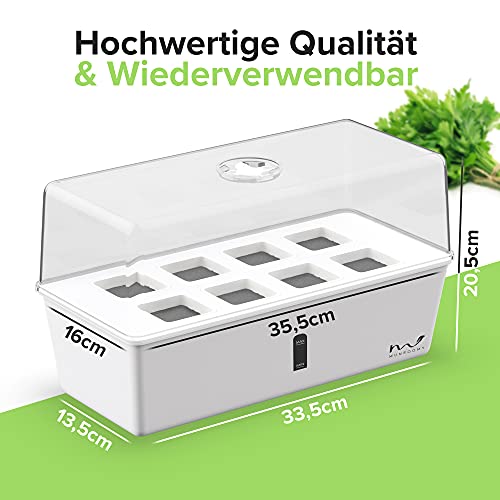 MUNROOMY Mini Gewächshaus - Zimmergewächshaus mit Selbstbewässerung - Anzuchtkasten für Stecklinge - Anzuchtset für die Fensterbank & Indoor Kräutergarten