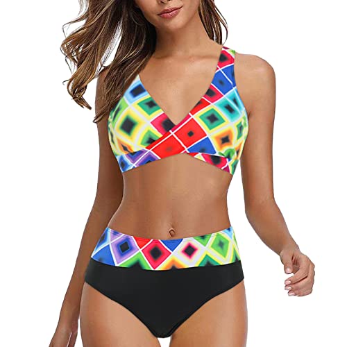 Maillot de bain bikini pour femme brassière croisée anti-glisse tankini floral rouge s