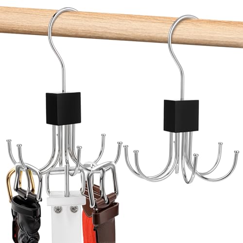 YUXIANLB Percha para cinturón, 2 soportes de metal para cinturón, organizador de corbatas giratorio de 360° para armario, ahorro de espacio,...