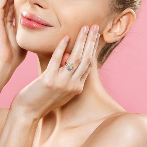 Sun and Moon Rings for Women 14K Gold/Silver Plated Stackable Celestial Rings Adjustable Sun and Moon Set Rings Friendship Promise Ring Prom Jewelry Gift3