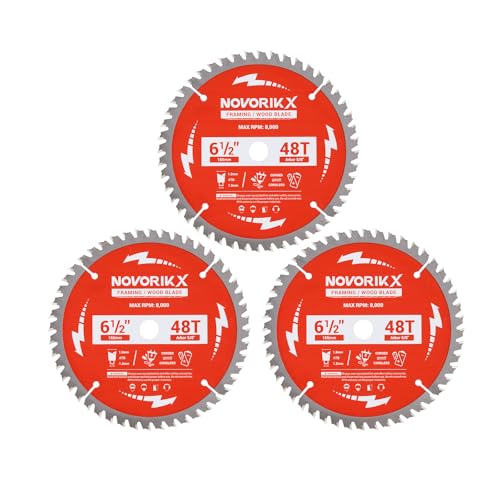 NovorikX 6-1/2 (165mm) 48Teeth Tungsten Carbide Circular Saw Blades (3-Pack) | 5/8 (16mm) Arbor | Circular Saw & Benchtop Saw Compatible | Thin Kerf for Thick Wood | Pro Home/Workshop Projects