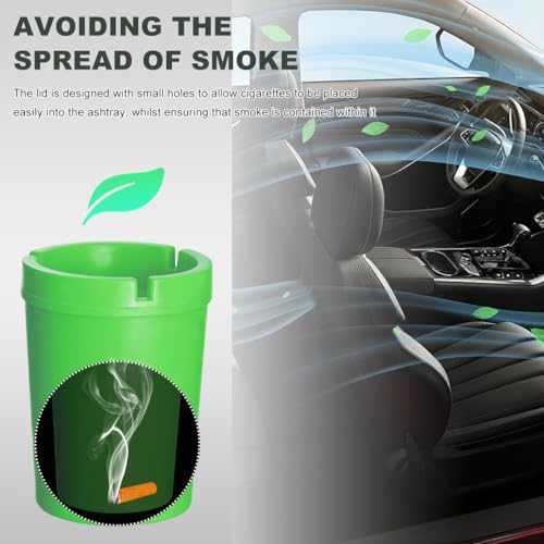 Image of Ohleats 2 PCS Car Ashtray, Smokeless Smellproof Windproof Self-Extinguishing Auto Ashtray, Portable Mini Vehicle Cigarette Trash Can Fits Most Cup Holder for Home Office, Car Accessories (Green)