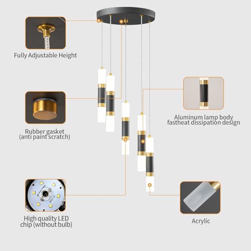 Image of 5-Light Modern Pendant Light Kitchen Island Light Fixture Dimmable LED Black Mini Pendant Lights Dinning Room Kitchen Black Gold Pendant Lighting