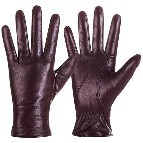 Image of Winter Sheepskin Leather Gloves for Women, Touchscreen Gloves with Thermal Cashmere Lining, Fashion Driving Gloves