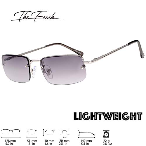 The Fresh Minimalist Small Rectangular Sunglasses Clear Eyewear Spring Hinge - Gift Box Package (203-Silver, Gradient Grey, 51)2