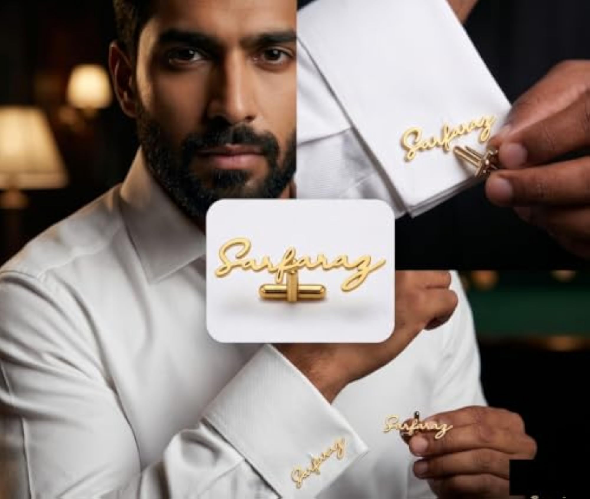 Men's Custom Monogram Gold Plated Signature Cufflinks, Wedding Gift