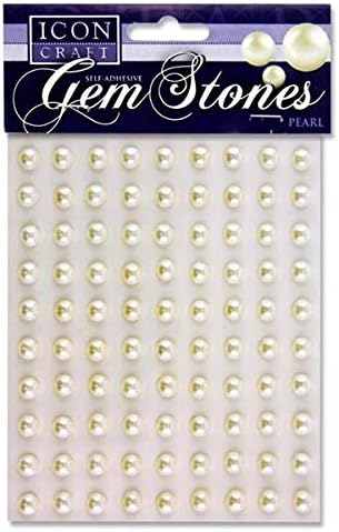 Icon Craft Pearl Gem Stones 8mm, Self Adhesive - White, Pack of 90