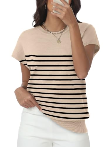 Image of Womens Tops Summer Sweaters Short Sleeve Shirts Dressy Casual Basic Casual Cap Sleeve Tops Beach Vacation Clothes