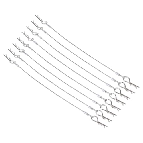 8Pack Metal Clip R Pin Rod with Steel Anti-Lost Rope RC Body Shell Clip Wire for 1/8 1/10 RC Car Compatible with Traxxas HSP Arrma Axial Redcat (Silver)