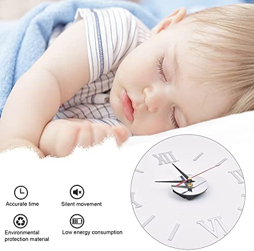 JIABEIUS Stick on Wall Clock, Mirror Wall Clock for Living Room, DIY Frameless Wall Clock Sticker, Silver Wall Clock for Bedroom Office Decor, Assemble Round Small Clock Kit